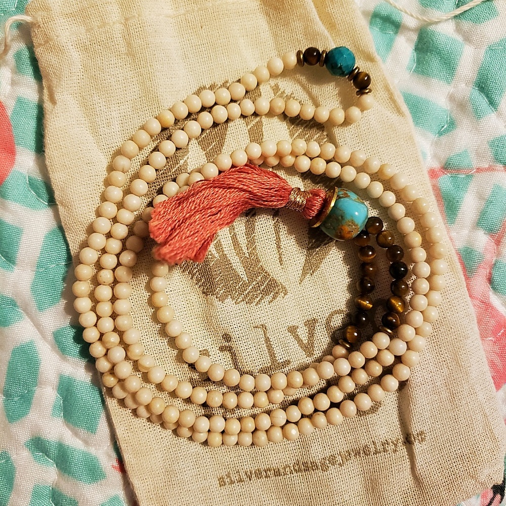 Silver & sage mala necklace